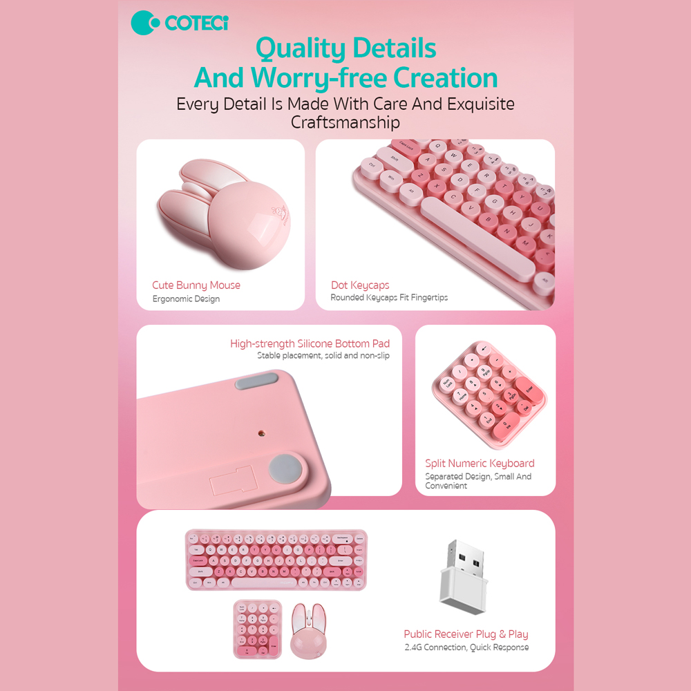 Combo mis i tastatura Coteci 84019 pink