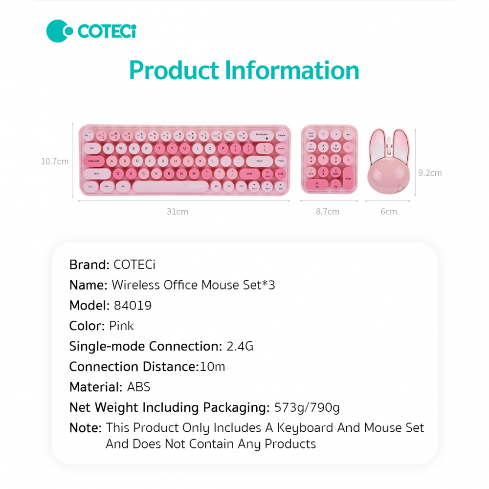 Combo mis i tastatura Coteci 84019 pink