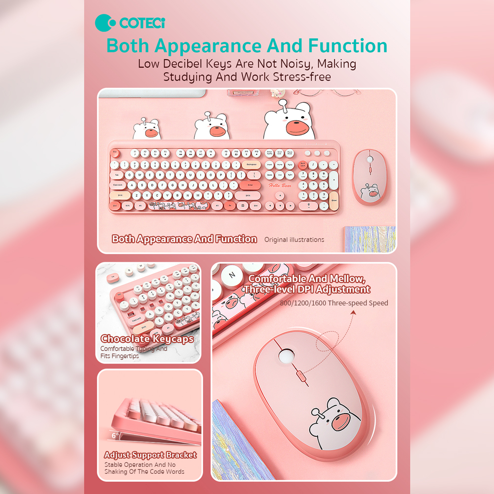 Combo mis i tastatura Coteci 84021 pink