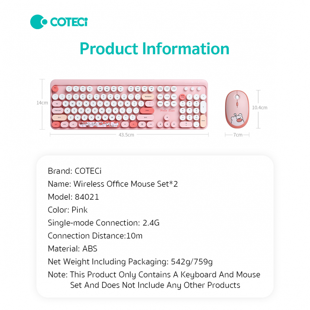 Combo mis i tastatura Coteci 84021 pink