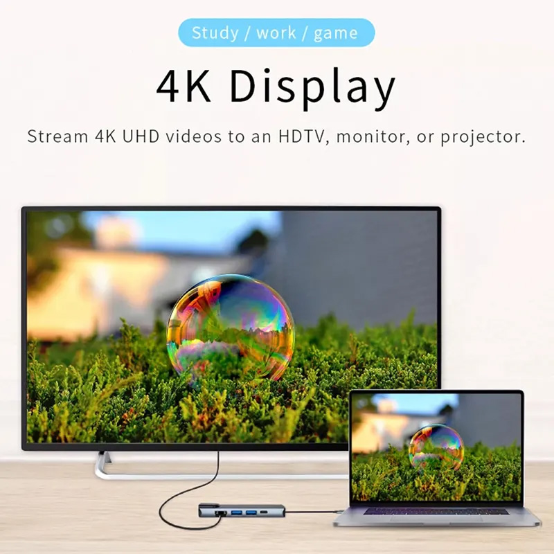 Adapter Type C na LAN Gb, Type C, 2xUSB 3.0 i HDMI 5u1 20cm kabl
