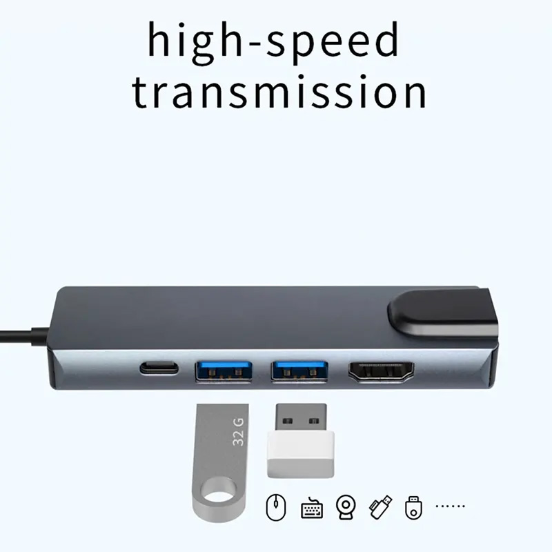 Adapter Type C na LAN Gb, Type C, 2xUSB 3.0 i HDMI 5u1 20cm kabl
