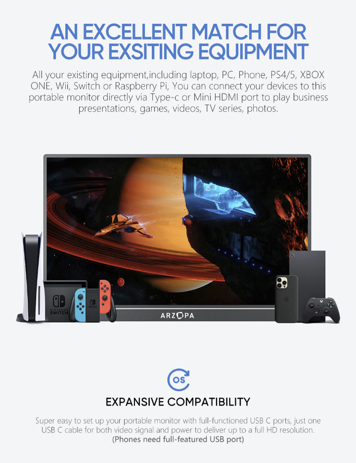 Eksterni prenosni monitor Arzopa A1M 17,3 inch FHD sRGB100