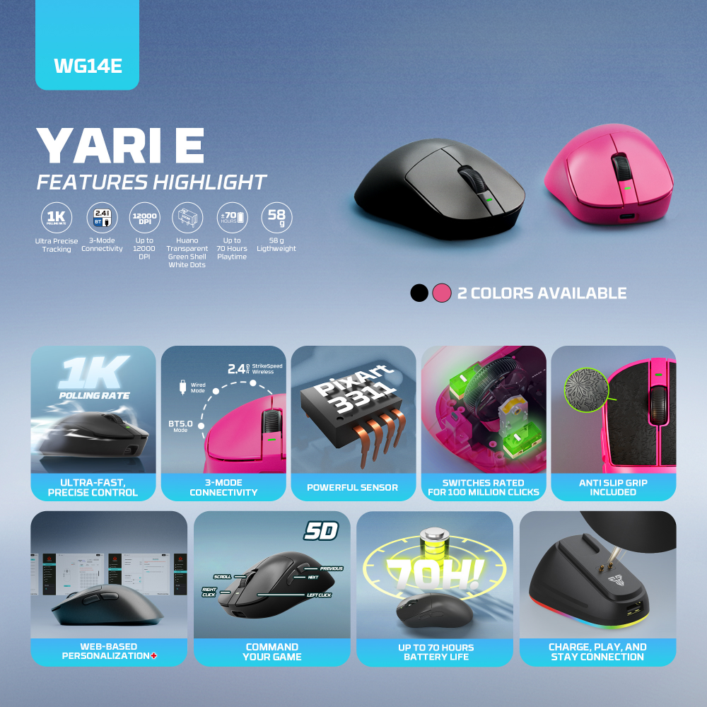 Mis Wireless Gaming Fantech WG14E Yari E pink