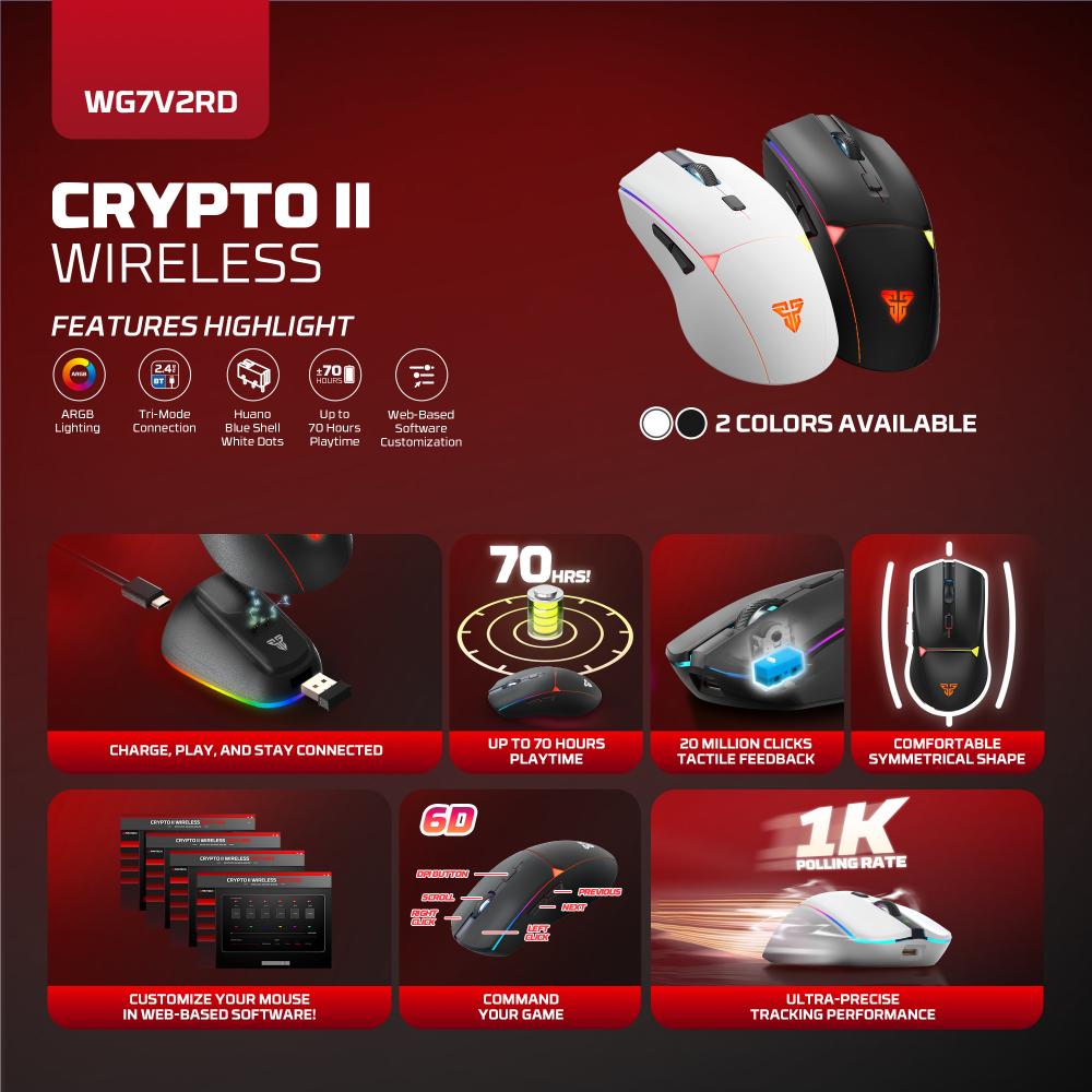 Mis Wireless Gaming Fantech WG7V2RD Crypto II crni