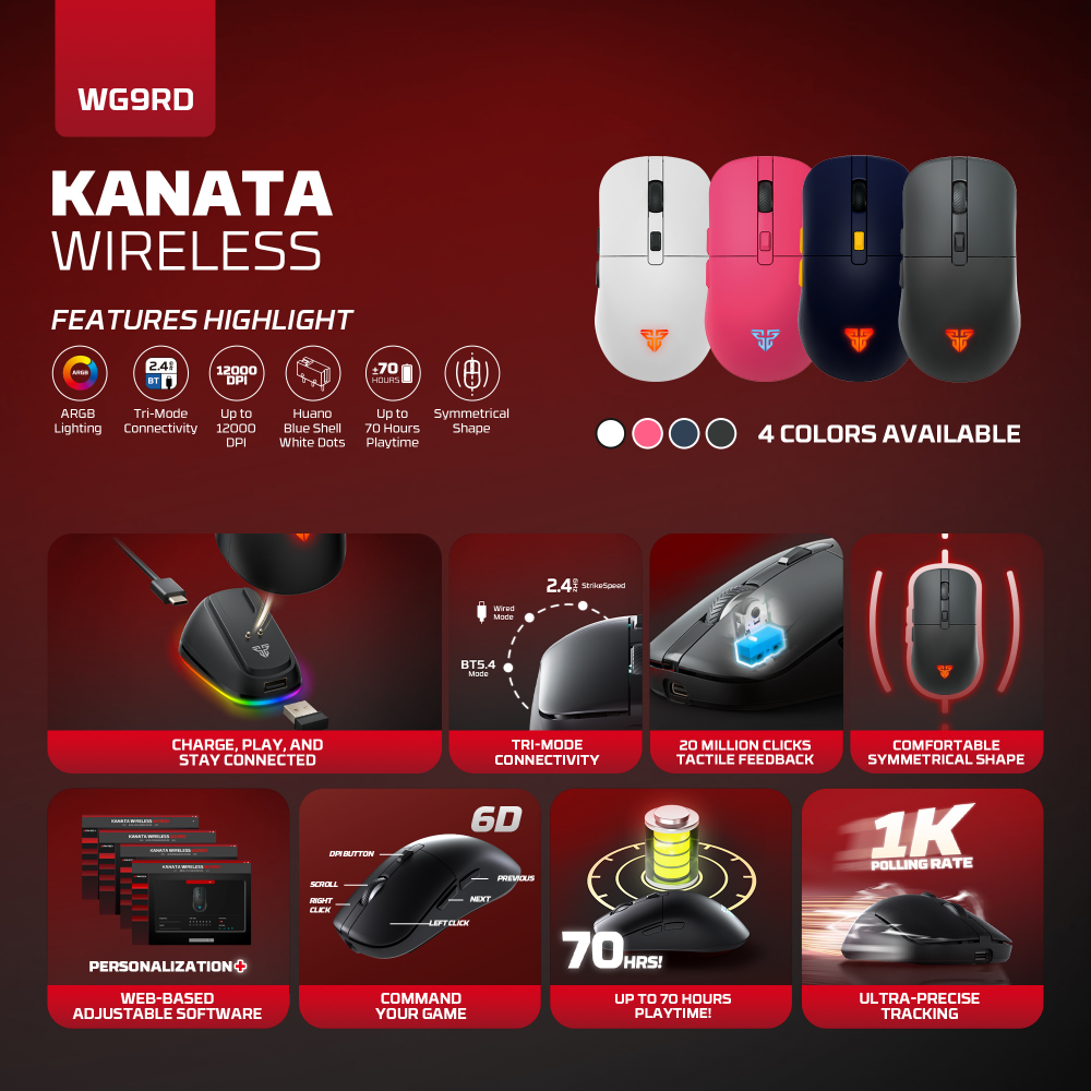 Mis Wireless Gaming Fantech WG9RD Kanata pink