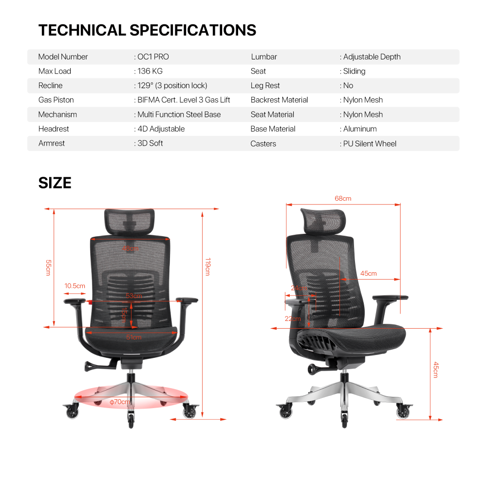 Stolica Office Fantech OC1 PRO Ergonomska crna