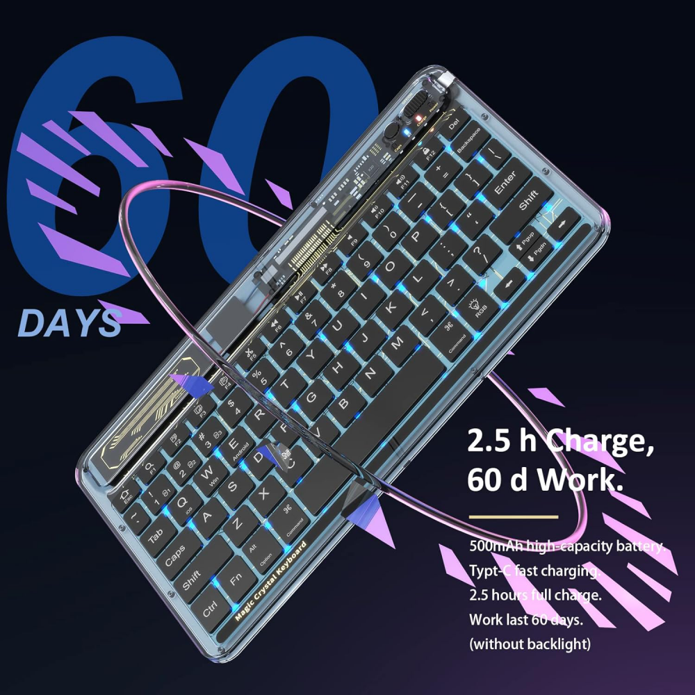 Tastatura Coteci Crystal 84008 Wireless transparent bela