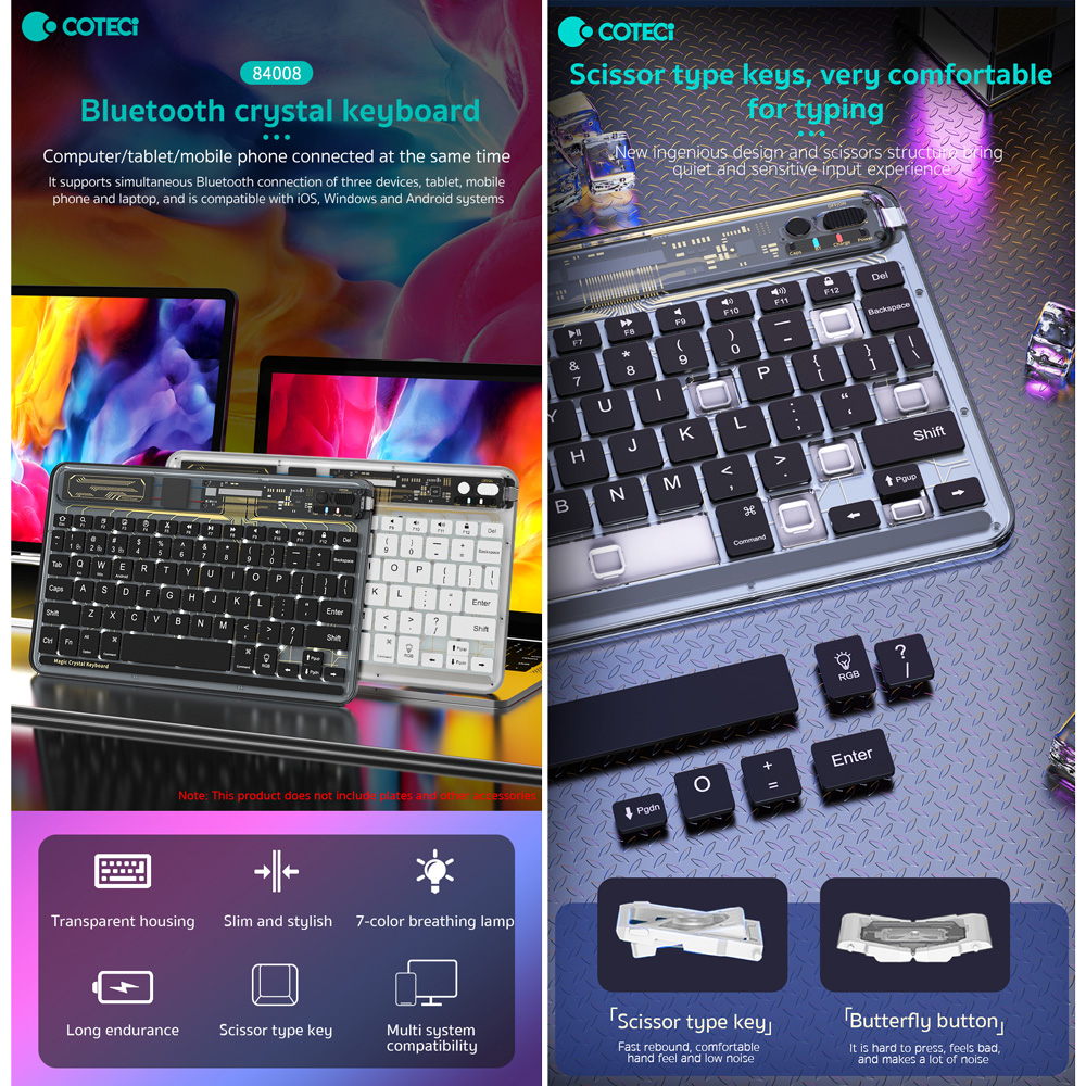 Tastatura Coteci Crystal 84008 Wireless transparent crna