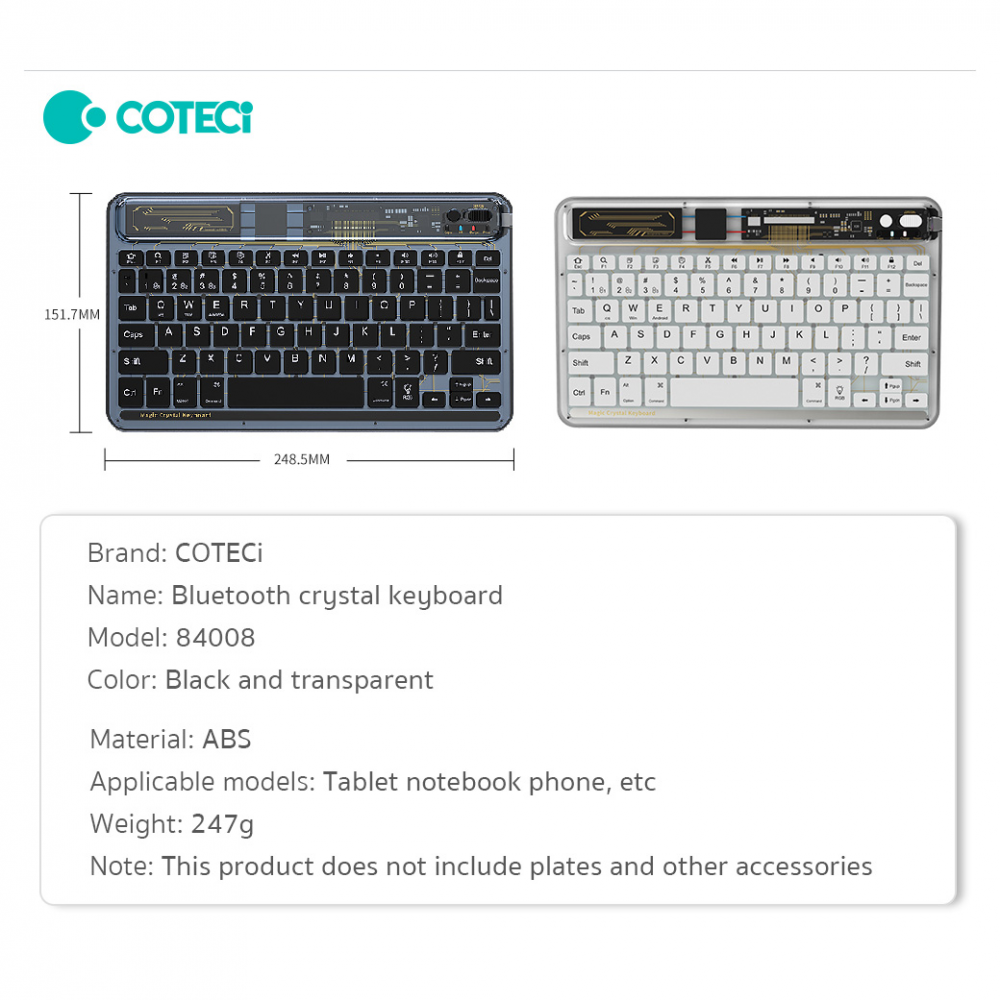 Tastatura Coteci Crystal 84008 Wireless transparent crna