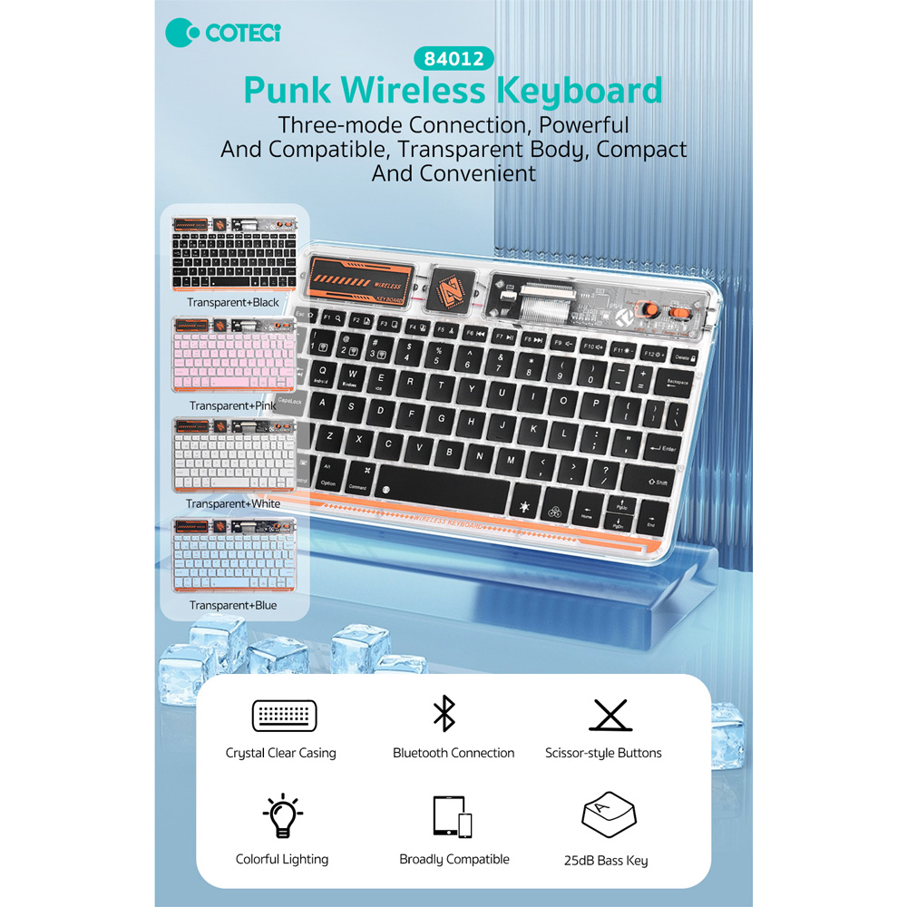 Tastatura Coteci Punk 84012 Wireless transparent crna
