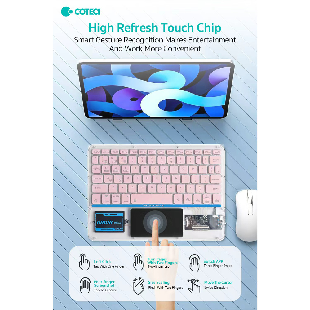 Tastatura Coteci Punk 84013 Wireless touchpad transparent pink