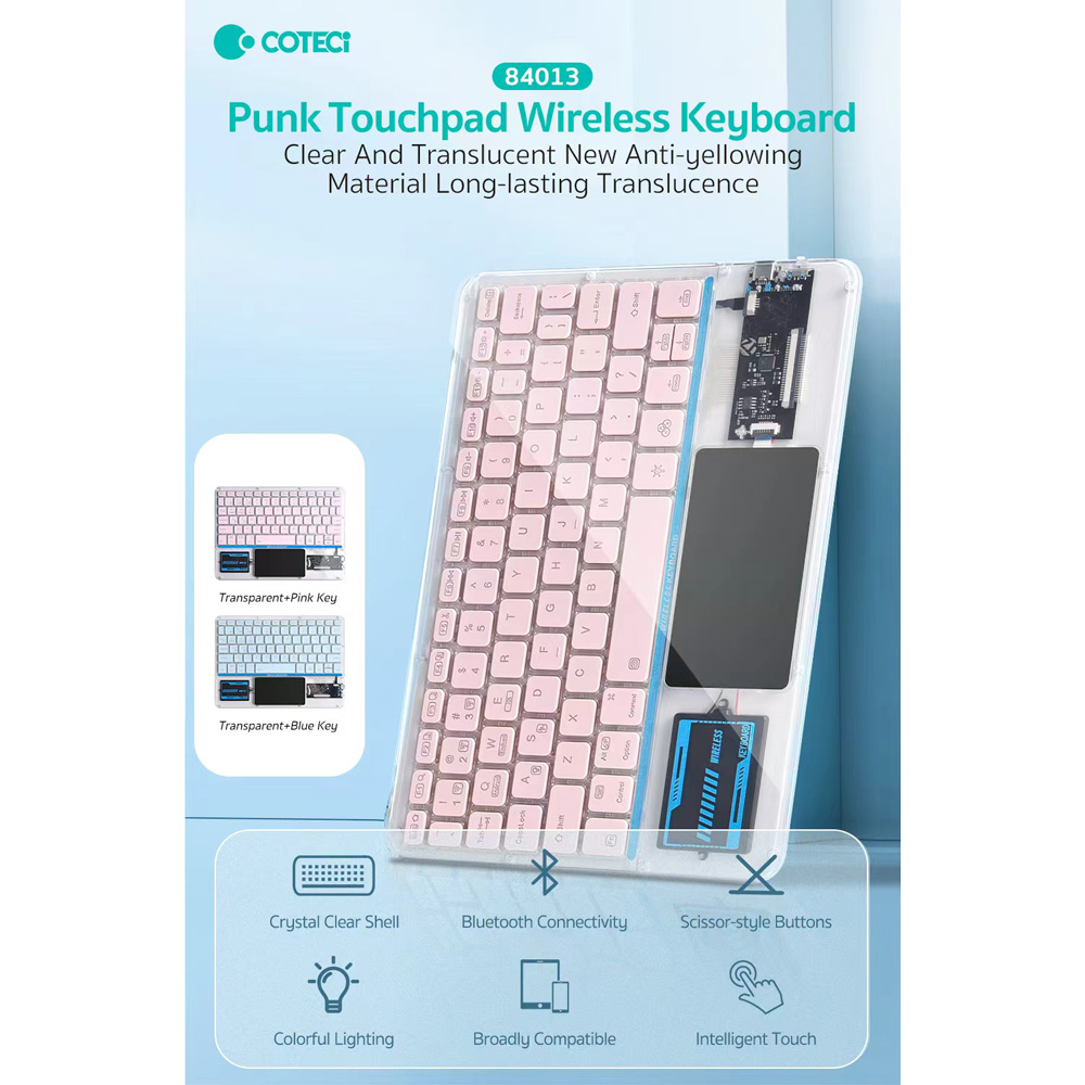 Tastatura Coteci Punk 84013 Wireless touchpad transparent plava