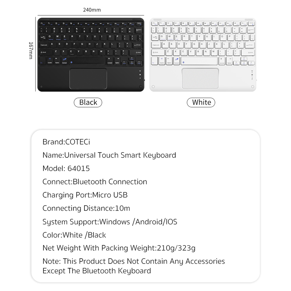 Tastatura Coteci Universal 64015 Wireless touchpad bela