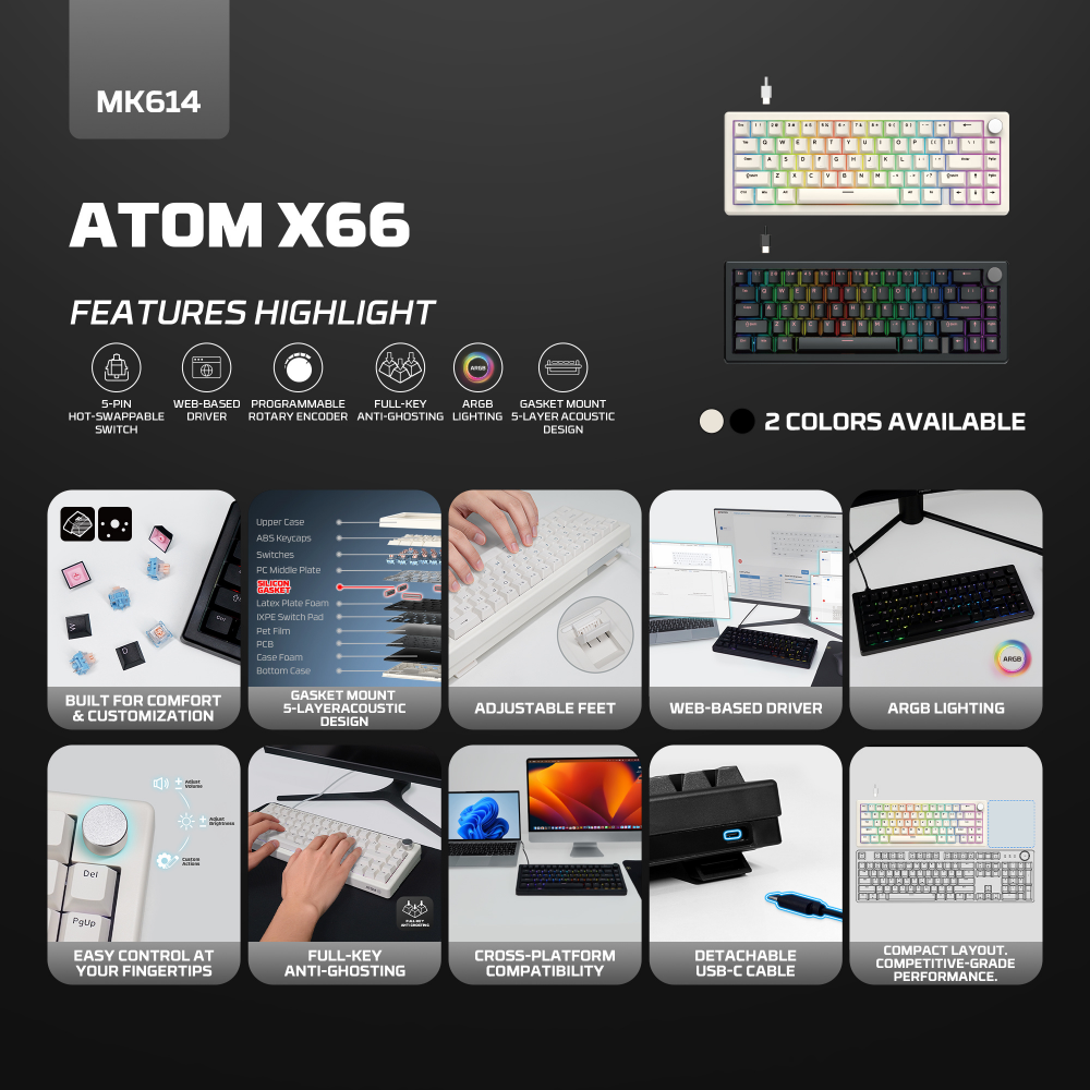 Tastatura Mehanicka Gaming Fantech MK614 Atom x66 Retro bez (ice apricot switch)