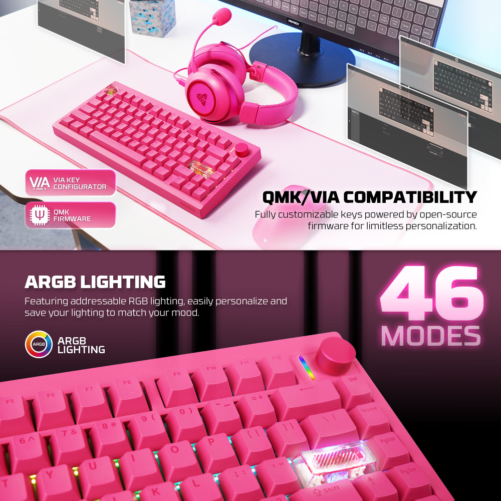 Tastatura Mehanicka Gaming Fantech MK921 Maxfit 8 Wireless pink (brown switch)