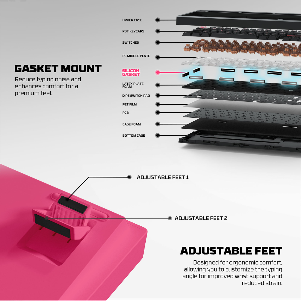 Tastatura Mehanicka Gaming Fantech MK921 Maxfit 8 Wireless pink (brown switch)