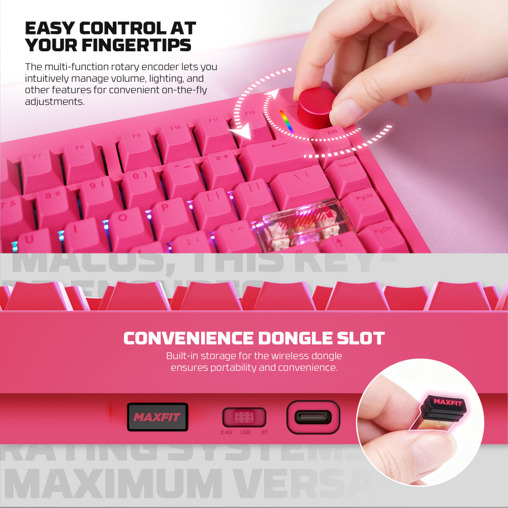 Tastatura Mehanicka Gaming Fantech MK921 Maxfit 8 Wireless pink (brown switch)