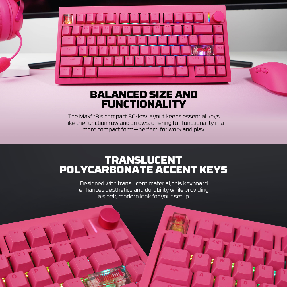 Tastatura Mehanicka Gaming Fantech MK921 Maxfit 8 Wireless pink (brown switch)