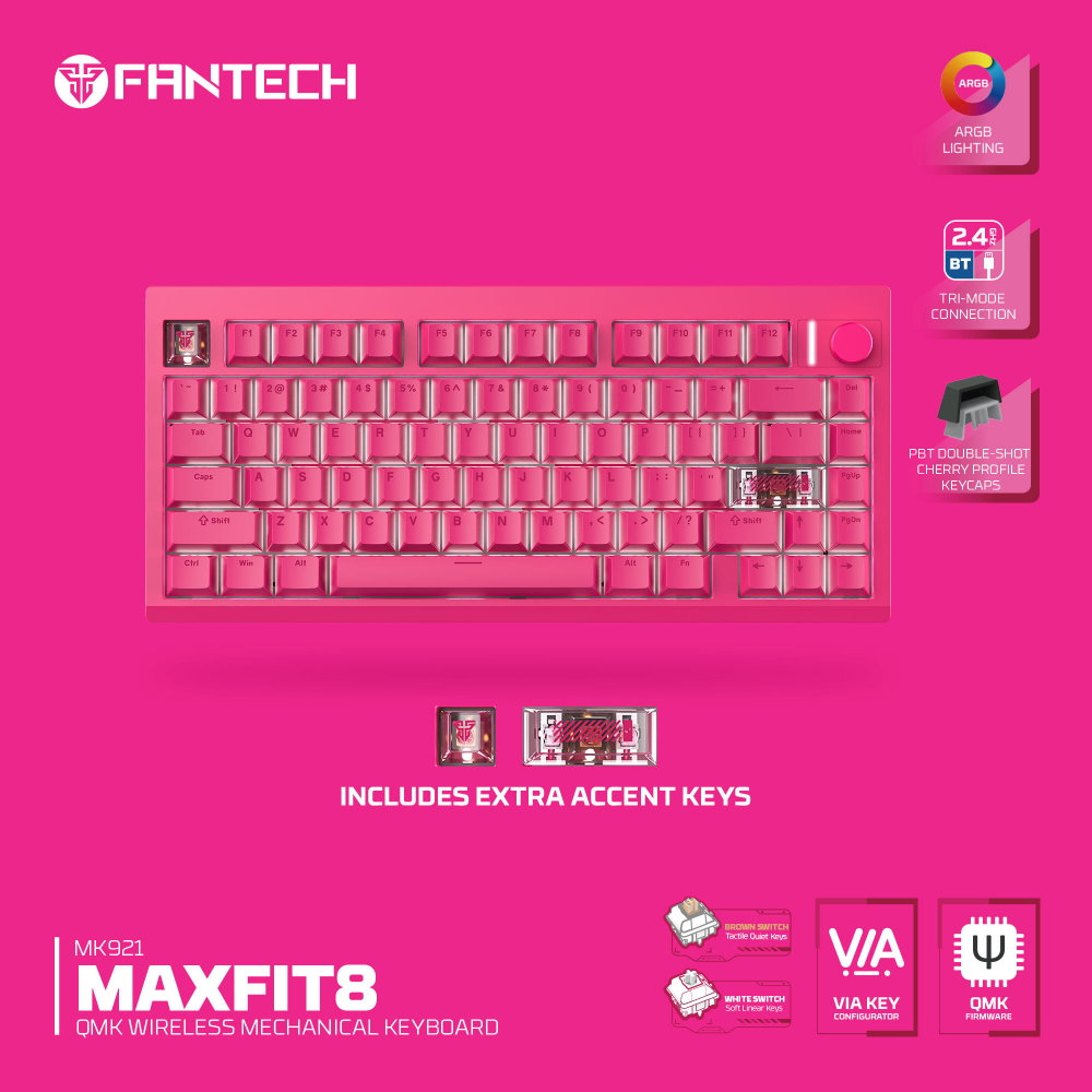 Tastatura Mehanicka Gaming Fantech MK921 Maxfit 8 Wireless pink (white switch)