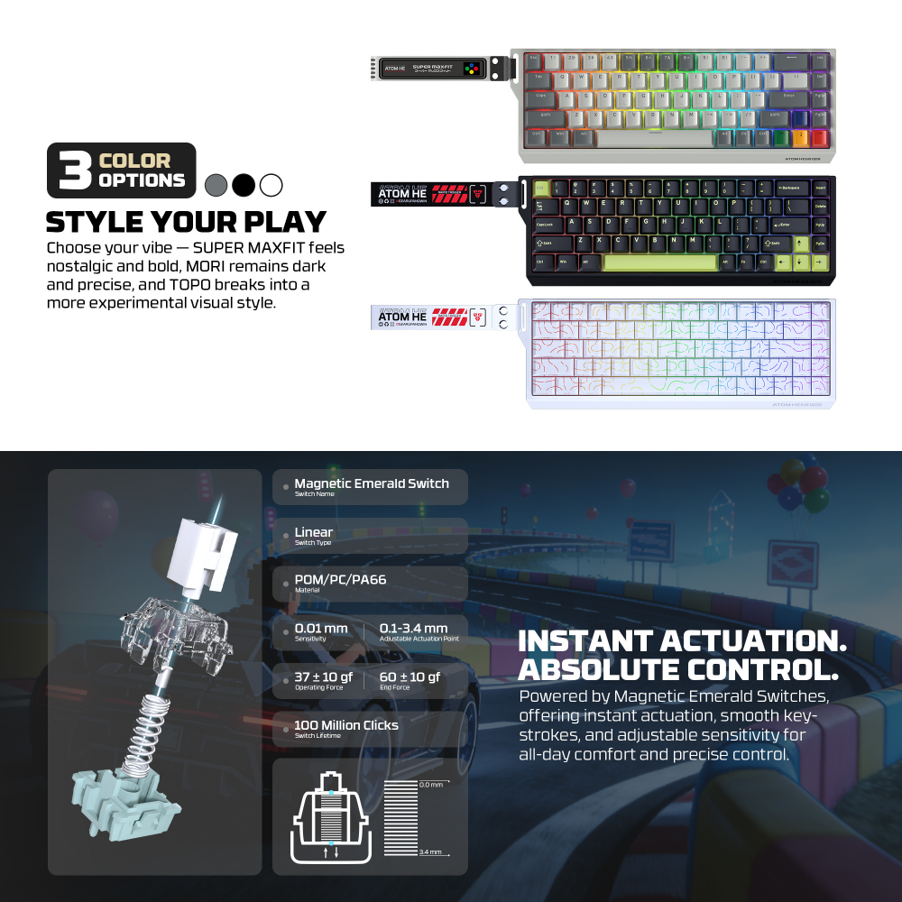 Tastatura Wired Magnetic Gaming Fantech MK922 Atom HE68 Pro Super Maxfit siva (emerald switch)