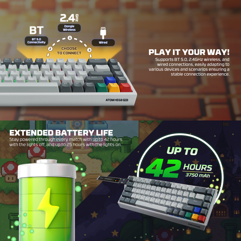 Tastatura Wired Magnetic Gaming Fantech MK922 Atom HE68 Pro Super Maxfit siva (emerald switch)