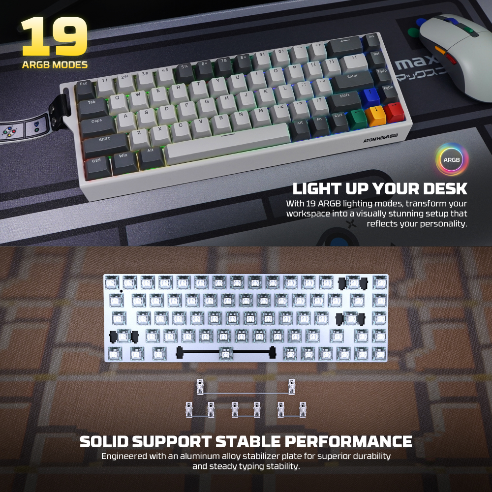 Tastatura Wired Magnetic Gaming Fantech MK922 Atom HE68 Pro Super Maxfit siva (emerald switch)