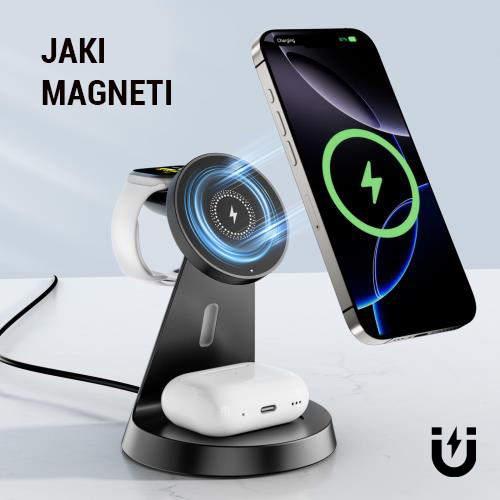 Desktop drzac za mobilni telefon magnetic ZJ02 3u1 (wireless punjac za mobilni telefon, slusalice i Apple smart watch)