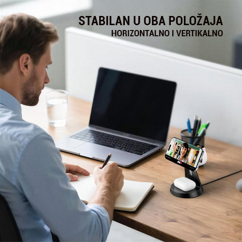 Desktop drzac za mobilni telefon magnetic ZJ02 3u1 (wireless punjac za mobilni telefon, slusalice i Apple smart watch)