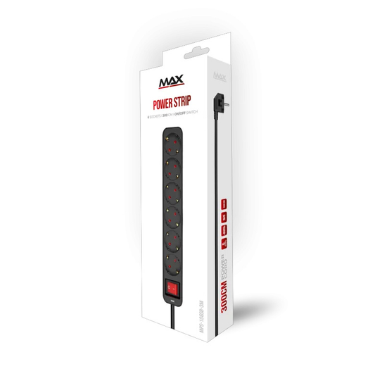 Produzni kabl sa prekidacem 6 uticnice 3m Max MPS-106SB-3M Crni