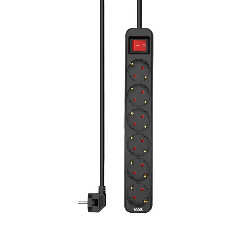 Produzni kabl sa prekidacem 6 uticnice 3m Max MPS-106SB-3M Crni