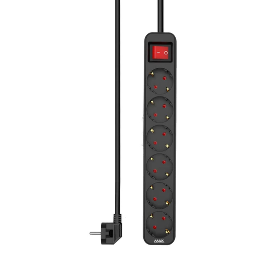 Produzni kabl sa prekidacem 6 uticnice 3m Max MPS-106SB-3M Crni
