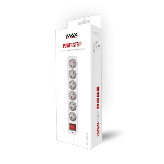 Produzni kabl sa prekidacem 6 uticnica 5m Max MPS-106S-5M Beli