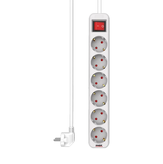 Produzni kabl sa prekidacem 6 uticnica 5m Max MPS-106S-5M Beli