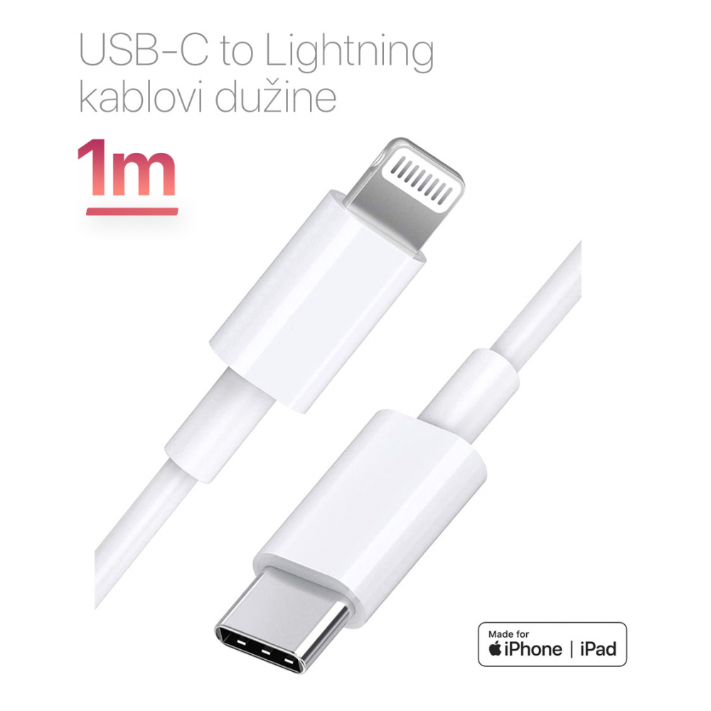 Data kabl L za iPhone 11-14 Type C na Lightning beli 1m