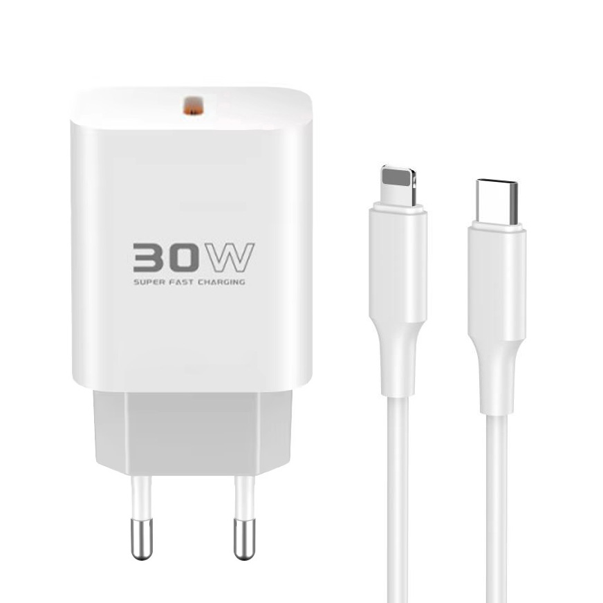 Kucni punjac KONFULON C87c + DL50, 30W, sa PD kablom Type C na iPhone lightning beli