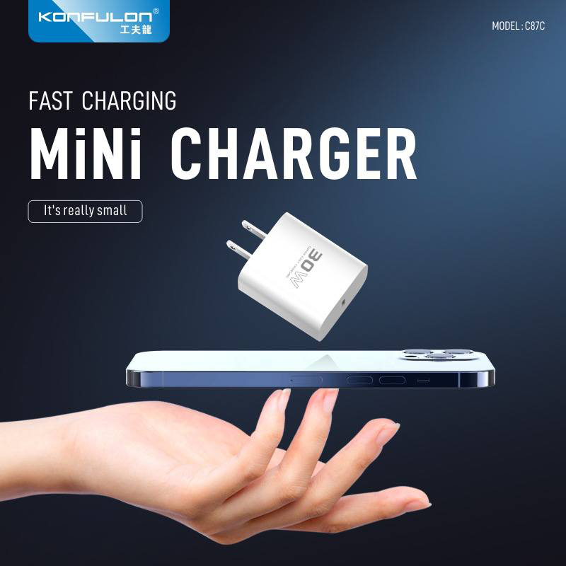 Kucni punjac KONFULON C87c + DL51, 30W, sa PD kablom Type C na Type C beli