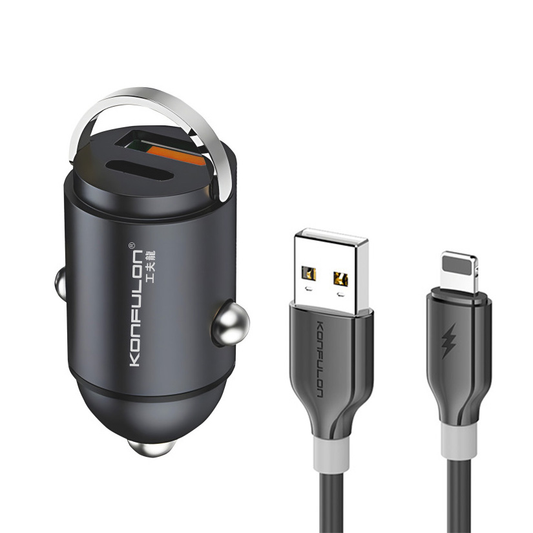 Auto punjac KONFULON C95Q + DC85 QC3.0 20W, PD 20W sa iPhone lightning kablom crni 1m