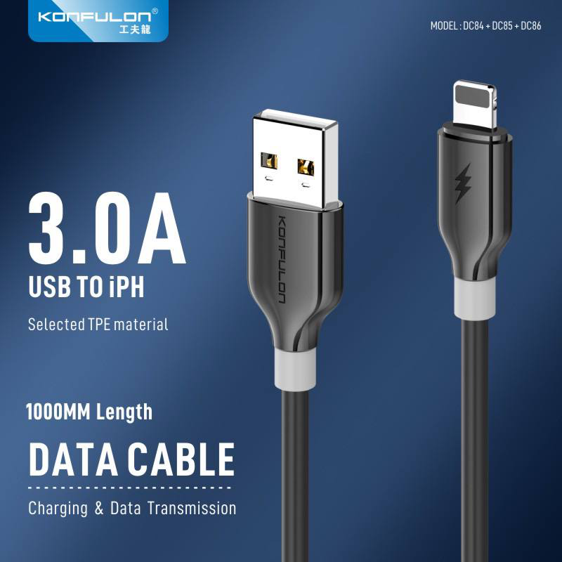 Auto punjac KONFULON C95Q + DC85 QC3.0 20W, PD 20W sa iPhone lightning kablom crni 1m