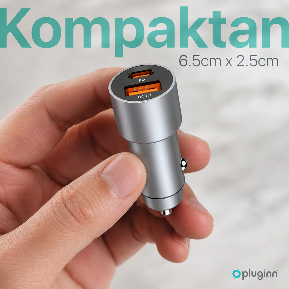 Auto punjac Pluginn PI-40, PD 20W, QC 3.0 18W, sa Type C kablom sivi