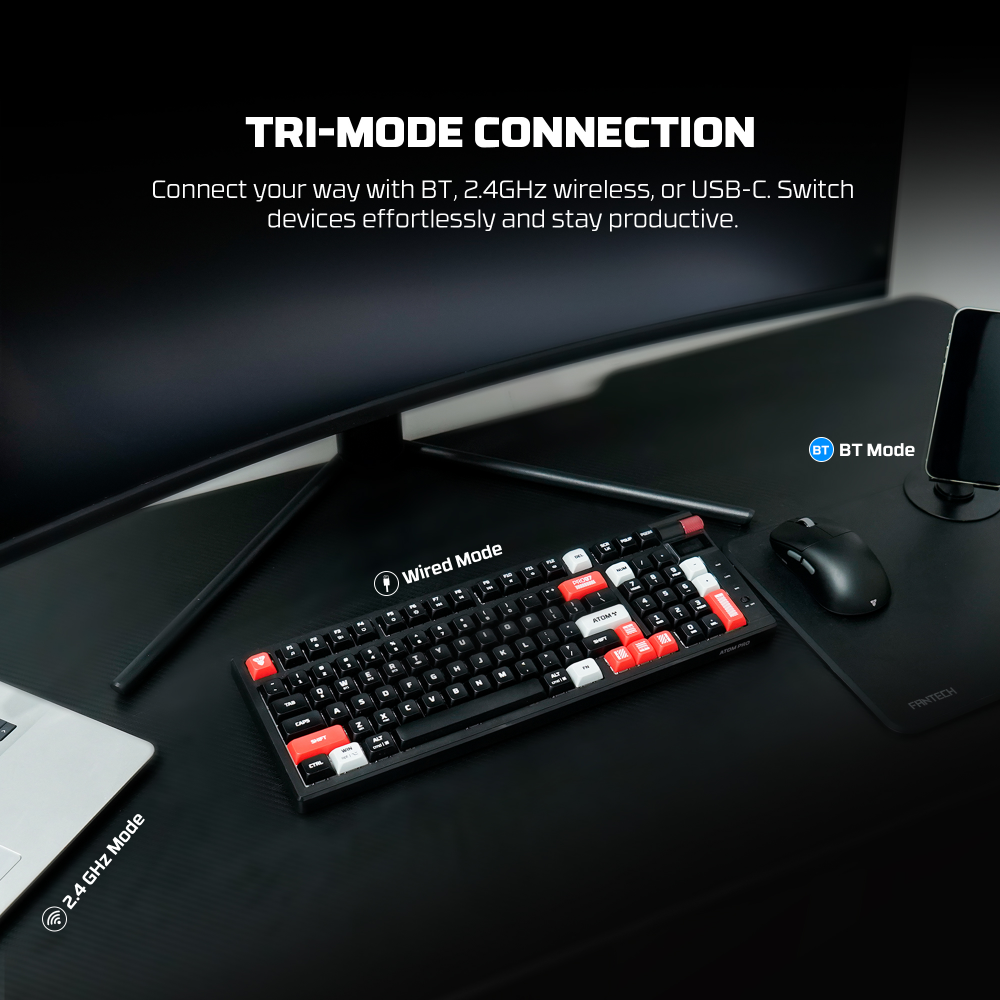 Tastatura Mehanicka Gaming Fantech MK918 RGB Atom PRO97 Wireless crna (Red switch)