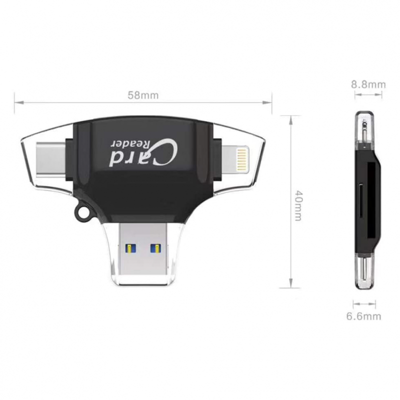 Citac kartica SD microSD na Type C Lightning USB 2.0 JWD-84 crni