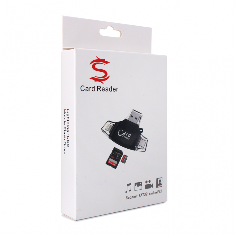 Citac kartica SD microSD na Type C Lightning USB 2.0 JWD-84 crni