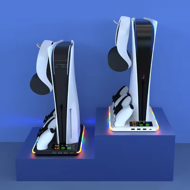 HA8008  EL RGB multifunkcionalni punjac i cooler za PS5 konzolu crni
