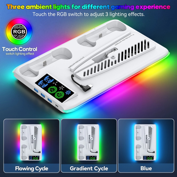 HA8008  EL RGB multifunkcionalni punjac i cooler za PS5 konzolu crni