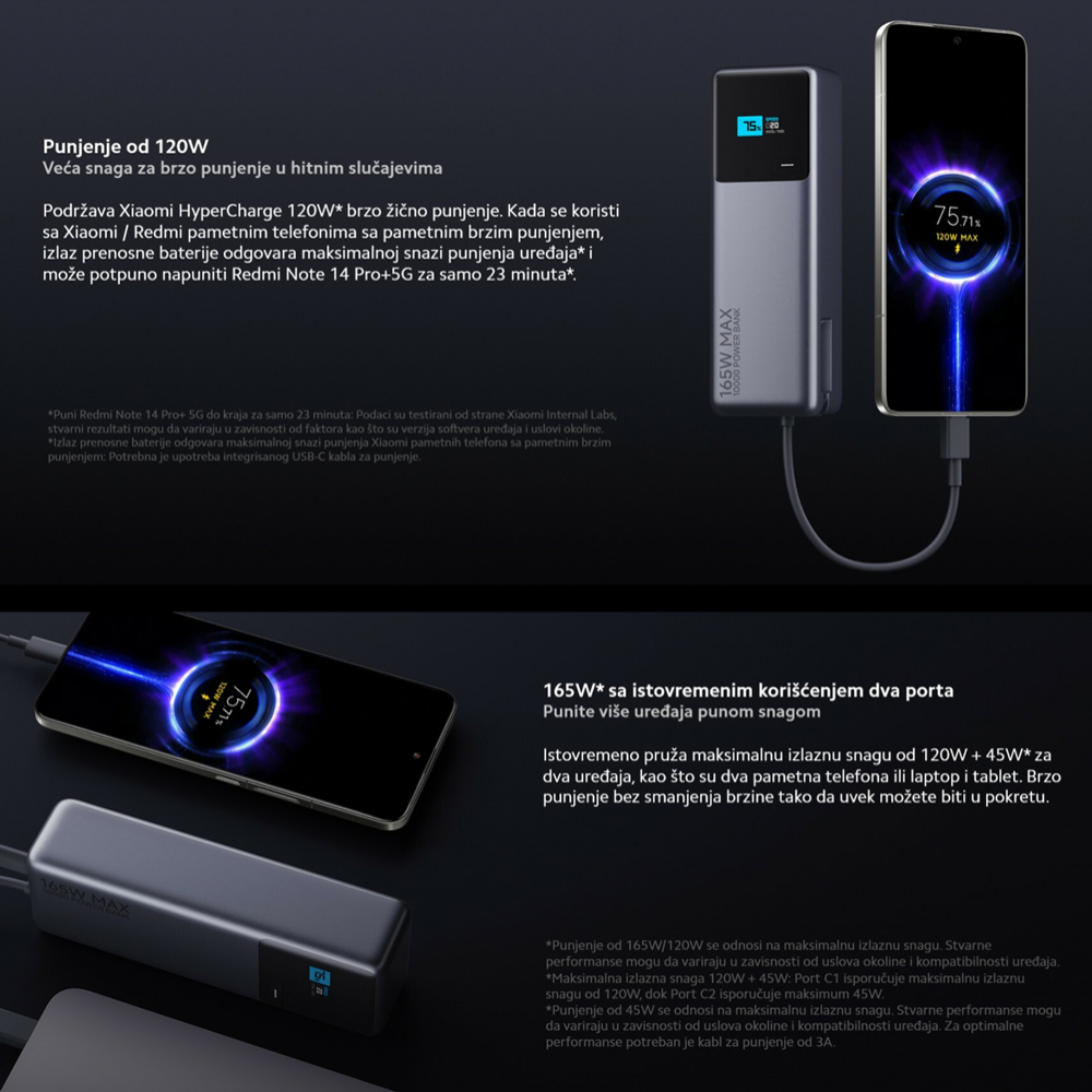 Power bank prenosiva baterija Xiaomi 165w 10000 mAh