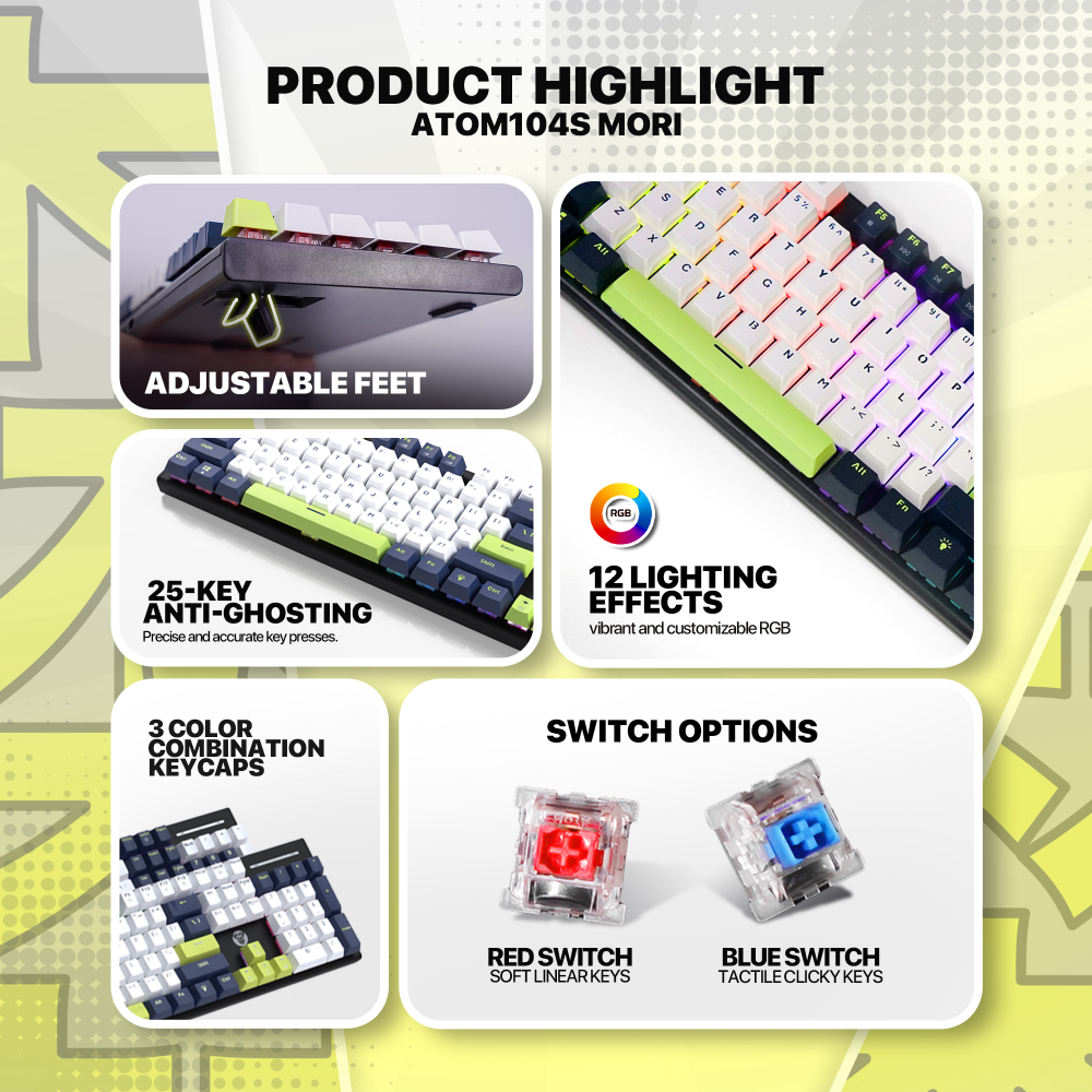Tastatura Mehanicka Gaming Fantech MK878S RGB Atom 104S Mori bela (Red switch)