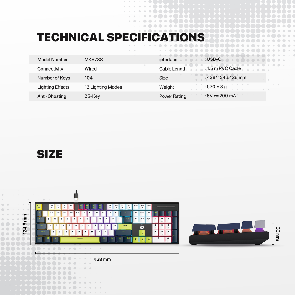 Tastatura Mehanicka Gaming Fantech MK878S RGB Atom 104S Mori bela (Red switch)