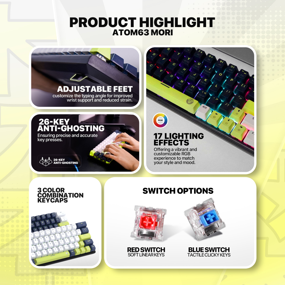 Tastatura Mehanicka Gaming Fantech MK874V2 RGB Atom 63 Mori bela (Red switch)