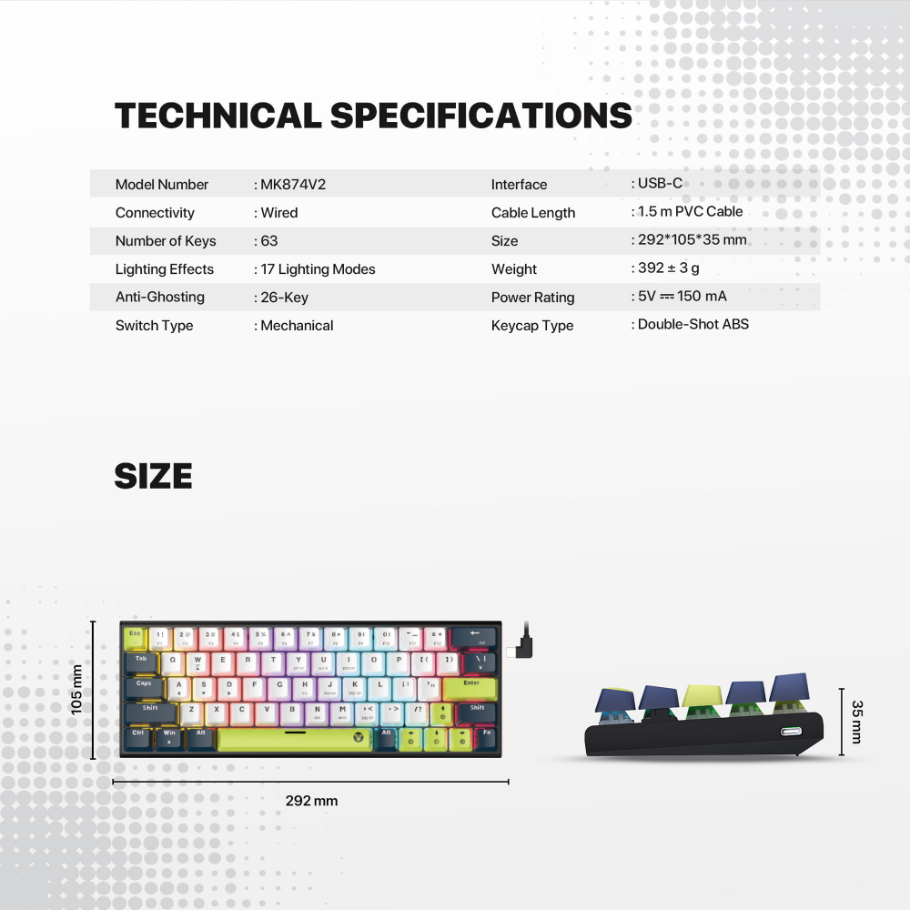 Tastatura Mehanicka Gaming Fantech MK874V2 RGB Atom 63 Mori bela (Red switch)